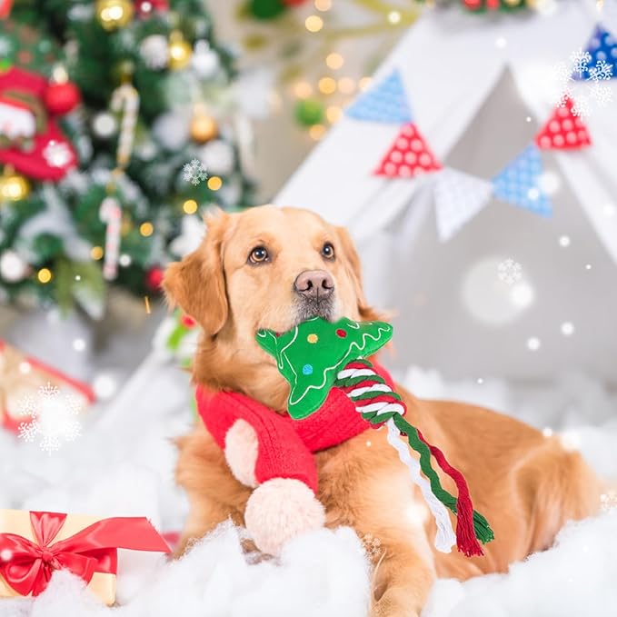 PUPTECK Christmas Dog Squeaky Chew Toys - 3 PCS Funny Santa Plush Stuffed Toys for Puppy Pet Tugging Playing