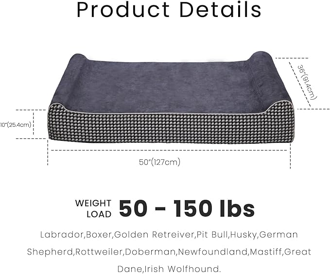 Laifug Orthopedic Memory Foam Extra Large Dog Bed with Pillow and Durable Water Proof Liner & Removable Washable Cover & Smart Design