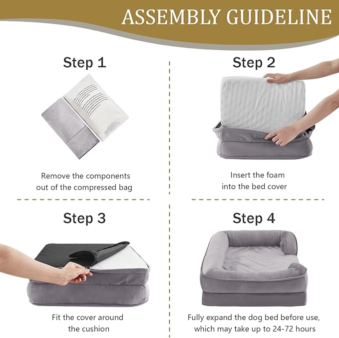 Bedfolks Orthopedic Dog Bed Extra Small, Waterproof Dog Sofa Bed for Small Dogs & Cats, Egg Foam Pet Couch Bed with Removable Washable Cover and Nonslip Bottom, Light Grey