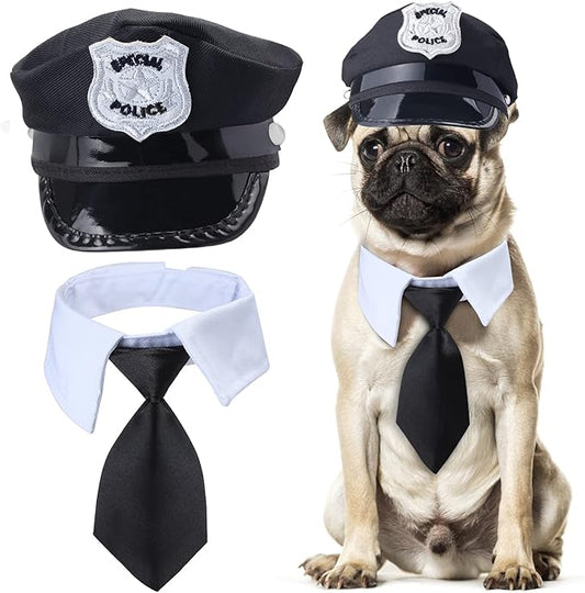 Yewong 2-Piece Pet Police Costume Accessory Set - Dog & Cat Police Hat with Necktie & Dress Up Kit for Halloween & Christmas Cosplay