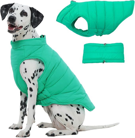 Dog Puffer Vest for Large Dogs, Dog Winter Coats with Back Zipper, Outdoor Warm Dogs Snow Jacket Camping Jacket with Detachable Neck,Doberman, Great Dane, Green 3XL