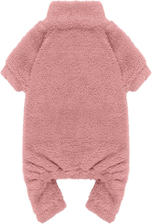 Fuzzy Dog Pajamas Turtleneck Pet Clothes Warm Soft Cozy Lightweight Pet Pjs Dog Sweaters for Small Dogs(Pink-S/M)