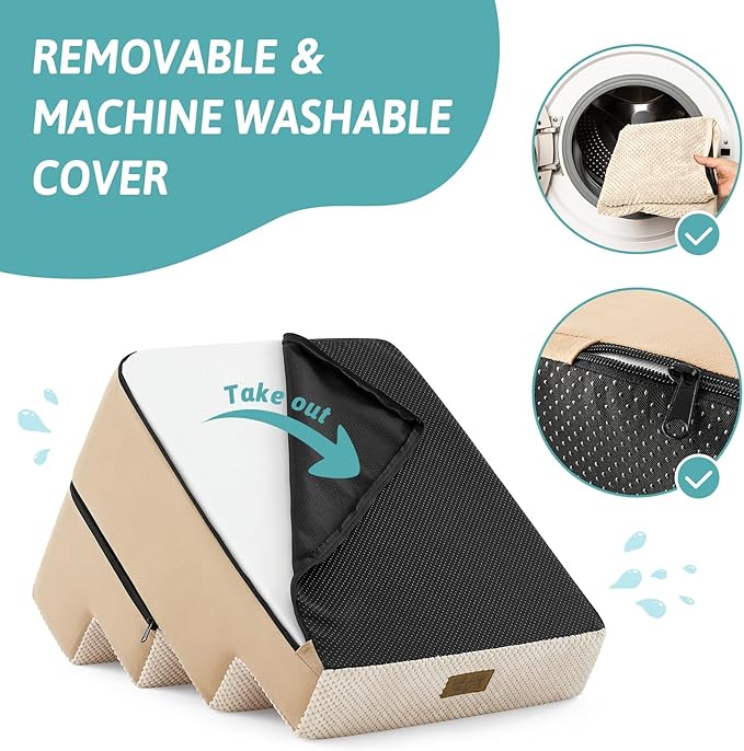 Dog Stairs for Small Dogs, 4 Tier Removable Pet Stairs for Couch and Bed, 17.7" H Dog Steps for Old Cats, Puppy, Small Dogs, 15.7x23.6x17.7 inch, Beige