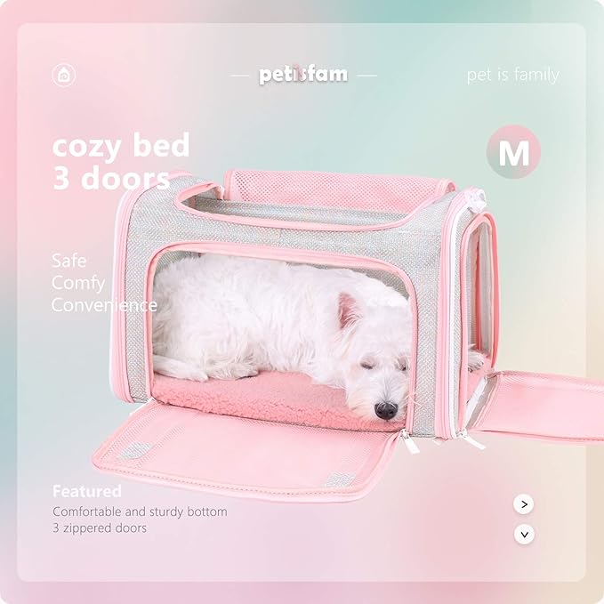 petisfam Soft Cute Travel Pet Carrier Bag for Medium Cats, Kitty and Puppy, Fantasy Pink, M