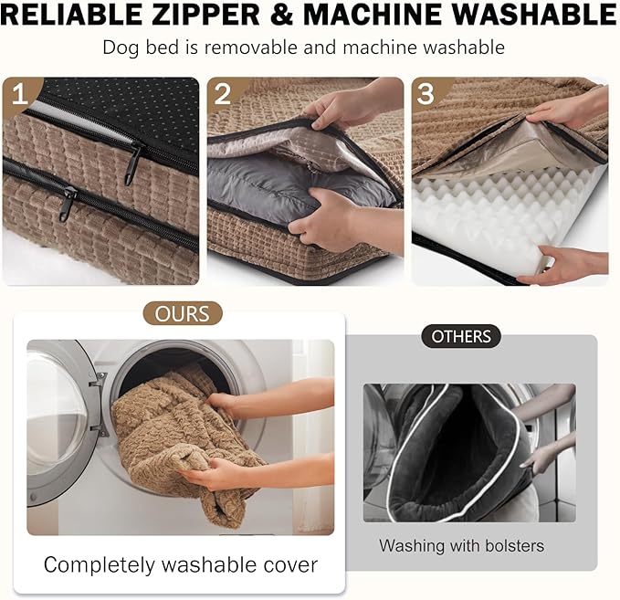 INVENHO Orthopedic Large Dog Bed, Egg-Crate Memory Foam Dog Couch with Washable Removable Cover, Waterproof Lining and Nonskid Bottom