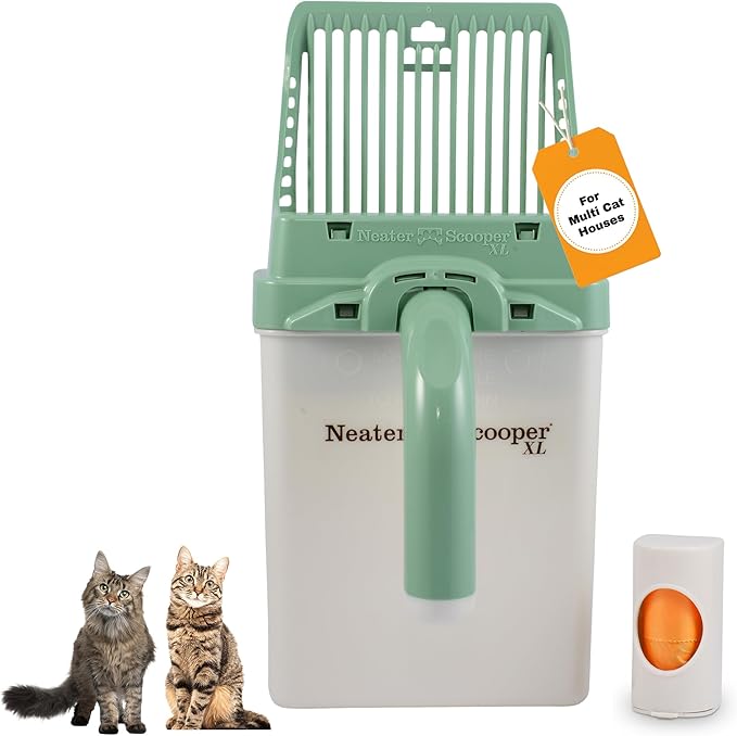 Neater Pet Brands Neater Scooper XL Cat Litter Scoop, 15 Refill Bags – Extra-Large Capacity Mess-Free Cat Litter Scooper with Bag for Large & Multiple Cats, Spill-Proof Litter Box Scooper with Holder