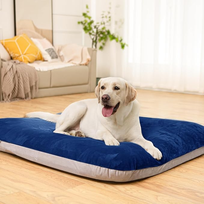 Magic Dog Super Soft Large Dog Bed, 39 Inches Orthopedic Foam Pet Beds with Anti Slip Bottom, Dog Sleeping Mattress with Removable and Washable Cover, Blue L,39'' X 33.5'' X 3.7''