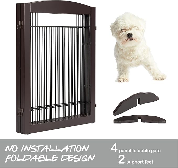 PAWLAND 96-inch Extra Wide Dog gate for The House, Doorway, Stairs, Freestanding Foldable Wire Pet Gate, Set of Support Feet Included (Espresso, 30" Height-4 Panels)