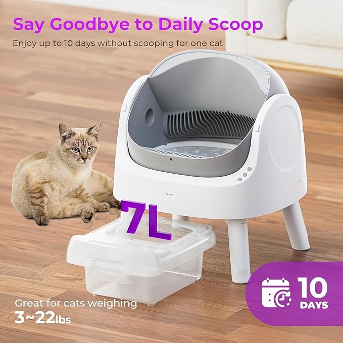 Self Cleaning Cat Litter Box, Open Top Litter Box for Multiple Cats, Automatic Cat Litter Box with Liners and Mat Included, Grey