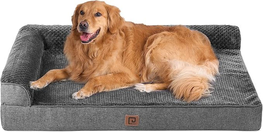 EHEYCIGA Memory Foam Orthopedic XL Dog Bed, Washable Dog Bed with Waterproof Lining Removable Cover, Extra Large Dog Bed Sofa with Nonskid Bottom XLarge Pet Couch Bed, 44x32 Inches, Dark Grey