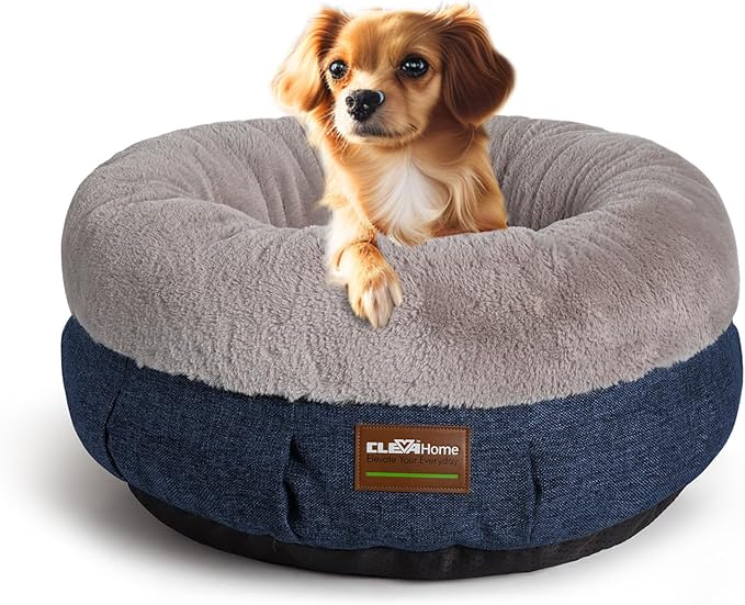 ClevaHome Cozy Cat Bed - Ultra-Soft Plush Pet Bed with Raised Sides and Anti-Slip Base, Comfortable Round Bed for Small Pets up to 11 lbs