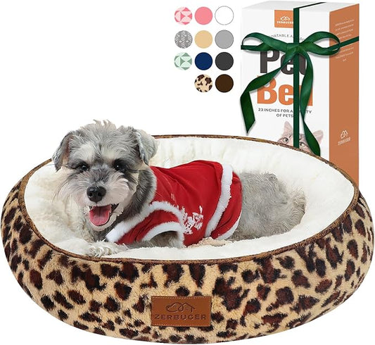 Cat Bed, 23In Dog Beds for Small Dogs, Calming Cat & Dog Beds for Indoor Pets, Pet Beds Comfortable Donut Round Ultra Soft (Leopard, Medium 23in)