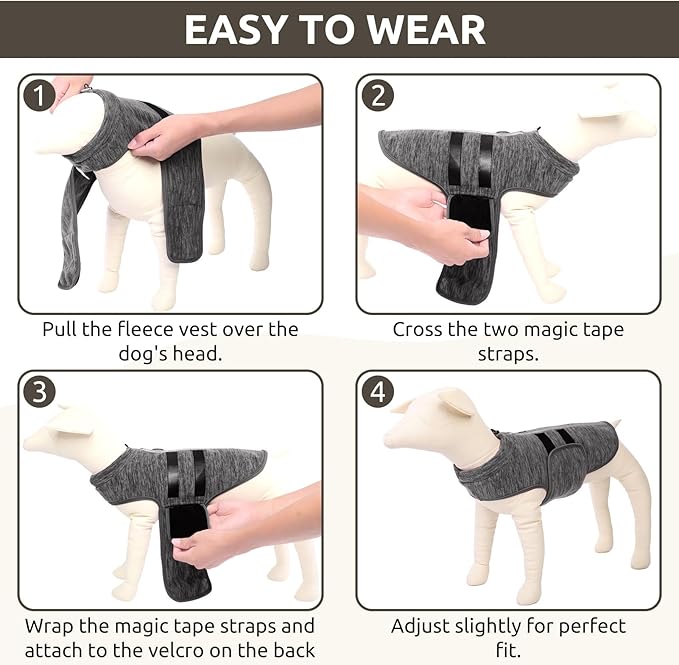 Queenmore Small Dog Sweaters, Soft Fleece Vest Pullover Dog Jacket with Leash Hole, Warm Winter Dogs Clothes Cold Weather Doggy Dachshund Sweater for Small Doggy Cats Boy or Girl (Cationic Gray, S)