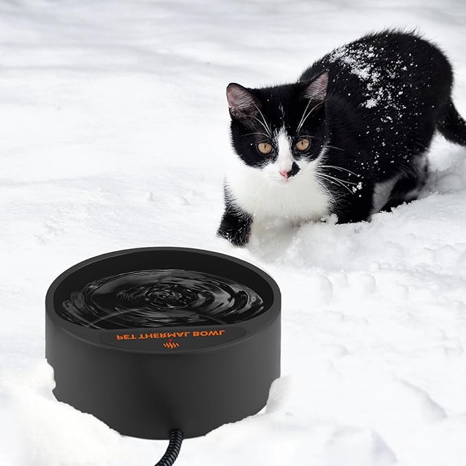 NAMSAN Heated Water Bowl for Outdoor Cats, 2.2L Heated Dog Bowl, Provides Drinkable Water in Winter, Heated Pet Drinker for Chickens Rabbits Birds Bath, Livestock Thermal Watering Trough, Black