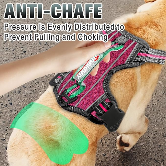BARKBAY No Pull Dog Harness Large Reflective Dog Harness with Front Clip and Easy Control Handle for Walking Training Running with ID tag Pocket(Pink/Black,M)