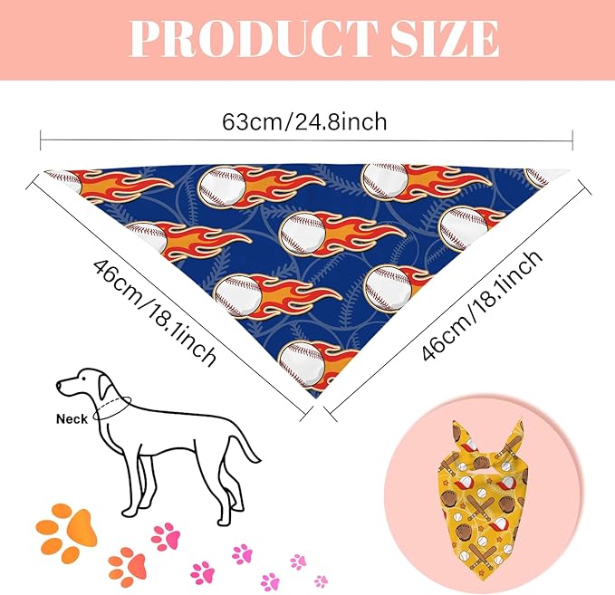 Baseball Dog Bandanas 2 Pcs, Puppy Gifts, Pet Scarf for Dog Girl, Baseball Triangle Puppy Scarf Kerchief Bandana, Small Medium Pet Dogs On Sport for Dogs Lovers