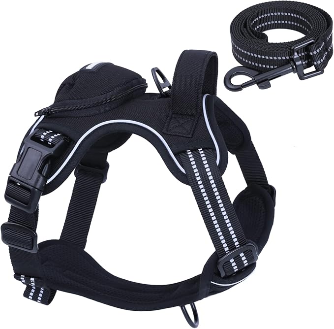 No Pull Dog Harness for Medium Dogs, Adjustable No Choke Pet Vest with Dog Leash Fit Smart Reflective Pet Walking Harness for Training Easy Control Soft Handle Black M