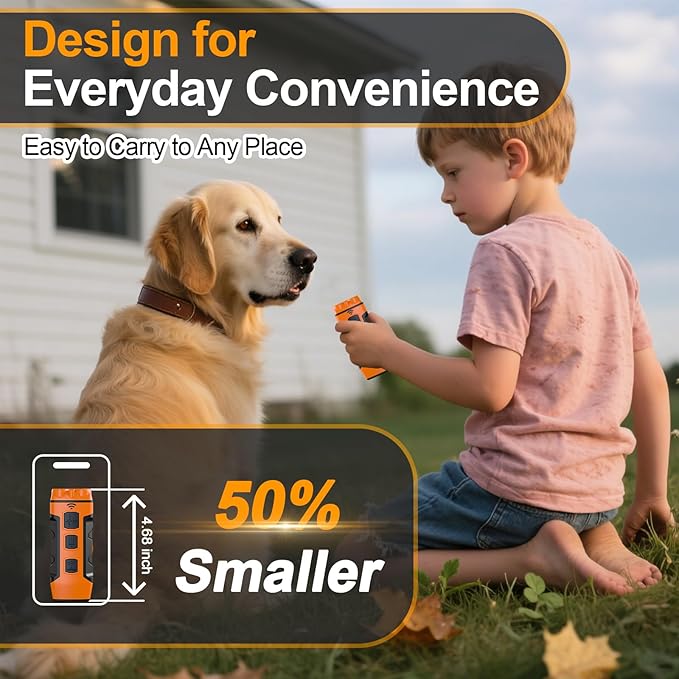 Dog Bark Deterrent Devices, Ultrasonic Anti-Barking Devices with 3X Sonic Emitters, Portable Rechargeable Bark Control Safe for Dogs Training - Indoor & Outdoor, Orange