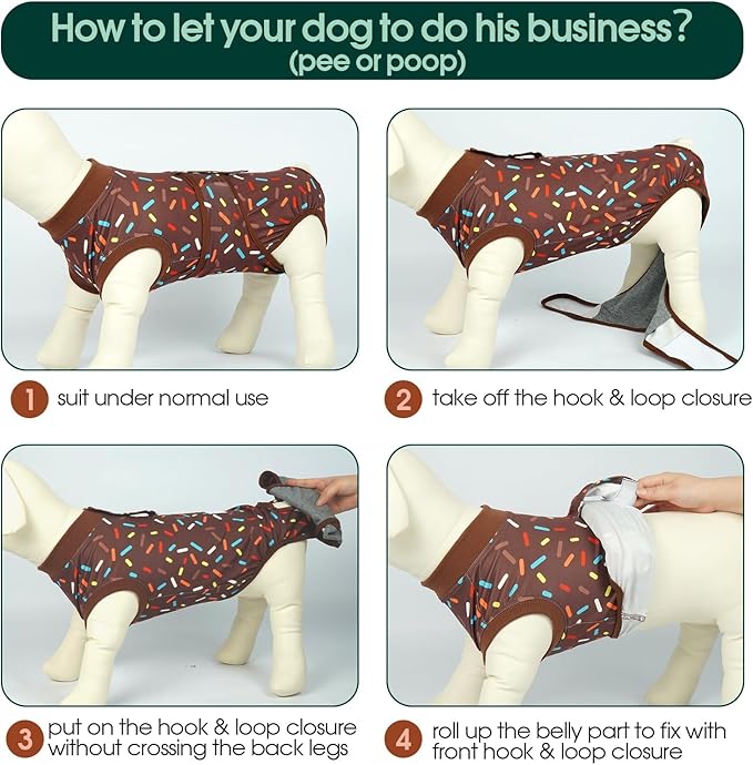 Kuoser Dog Recovery Suit for Post-Surgery Care, Spay Neuter Bodysuit for Female & Male Dogs, Anti-Licking Surgical Onesie, Snug Fit for Abdominal Wound Protection & Skin Healing, Brown M