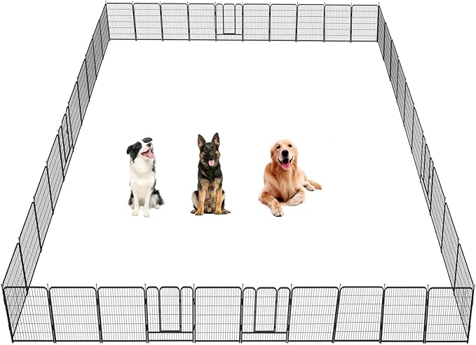Dog Playpen,32/40/45 Inch Height in Heavy Duty, Folding Indoor Outdoor Anti-Rust Dog Exercise Fence, Portable Pet Playpen with Door for Large Medium Small Dogs and Pet (40 Panels, 45 Inch) Silver