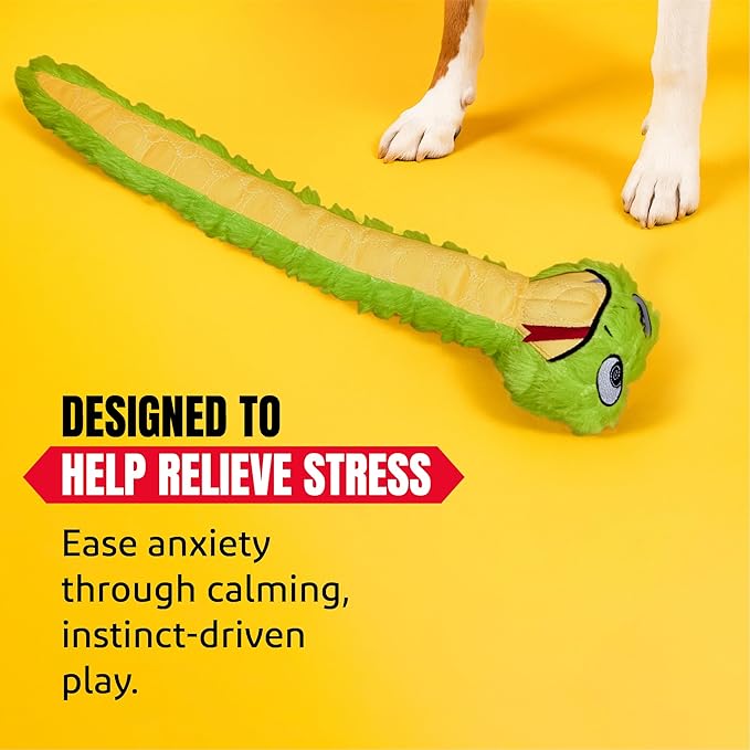 Bite Force -Durable & Strong Dog Toy Slither The Snake with Squeaker, Kevlar-Reinforced for Aggressive Chewers for Small Medium Large Dogs - Green.