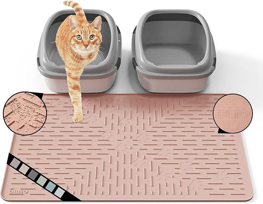 Cat Litter Mat Large Trapping Mat Premium Silicone Rubber 31.5x23.6 Coral, Waterproof and BPA Free Kitty Litter Box Mat, Easy to Clean and Keeps The Floor Tidy