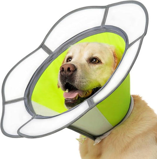 Soft Dog Cone Collar After Surgery Recovery,Adjustable E-Collar with Removable Shield,Lightweight,Breathable Anti-Licking Protective Cone for Large,Medium,Small Pets (Neon Green, L (Neck:15''-18''))