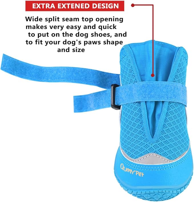 QUMY 4PCS Dog Boots for Large Dogs, Medium Dog Shoes & Paw Protectors for Hot Pavement, Summer Heat Protection, Mesh Breathable Nonslip Dog Booties for Hardfloors, Walking Running Hiking Blue Size 2