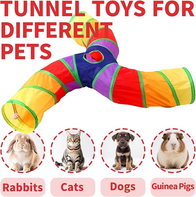 ‌Coolcandy Cat Tunnel & Interactive Cat Toy Indoor, Curved 3 Way Tunnel Toys for Indoor Cats, Collapsible Interactive Peekaboo Cave with Play Ball, for Multi-Way Play & Small Animals