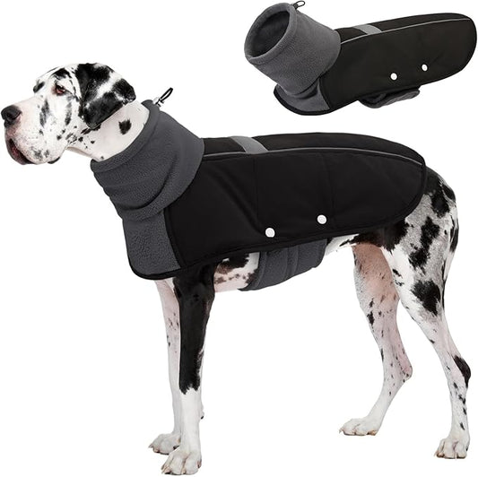 ASENKU Dog Coat, Dog Winter Jackets with Fleece Turtleneck, Windproof, Reflective Pet Snow Jacket for Cold Weather,Coats for Extra Large Size Dogs, Black, XXXXL