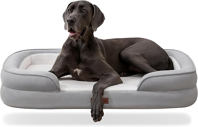 Soft Touch Orthopedic XL Dog Bed for Large Dogs with Faux Fur Top, Waterproof Pet Couch Bed with Removable Washable Cover and Supportive Foam Filling (Grey, Extra Large)