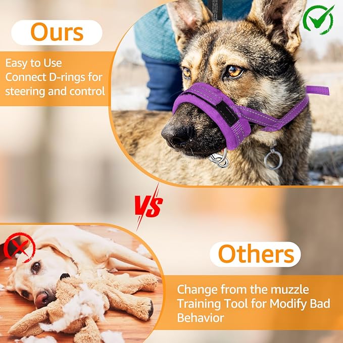 SlowTon Soft Dog Muzzle, Adjustable Padded Nylon Muzzle for Large Medium Dogs Anti Chewing Barking Biting, Allow Dog Pant & Drink (Purple, S)