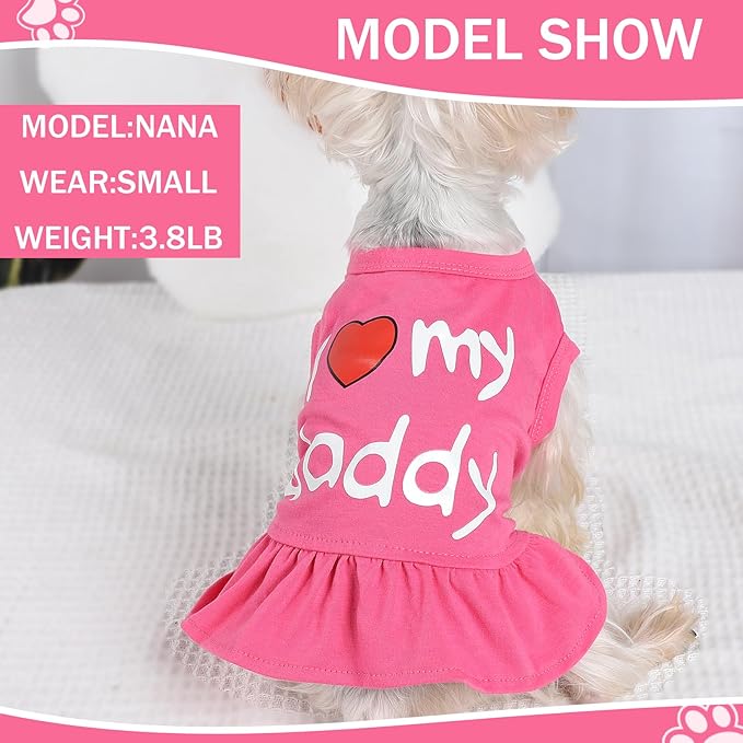 2 Pieces Dog Dresses for Small Dogs Girl Spring Summer Clothes Chihuahua Yorkie I Love My Mom Daddy Cute Tutu Skirt Puppy Pet Cat Apparel (Large)