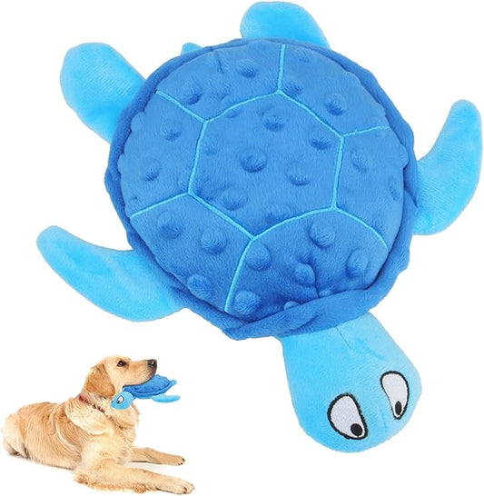 Squeaky Sea Turtle Plush Dog Toy - Durable, No Stuffing, Interactive Chew Toy for Small Dogs - Relieve Anxiety, Teething, and Keep Them Busy for Puppy(Blue)
