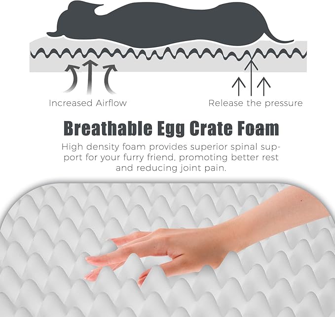 Orthopedic Outdoor Waterproof Dog Beds for Large Dogs, Washable Crate Bed with Egg Crate Foam Pet Bed Mat and Removable Oxford Fabric Cooling Cover Bed,41"x 29",Black