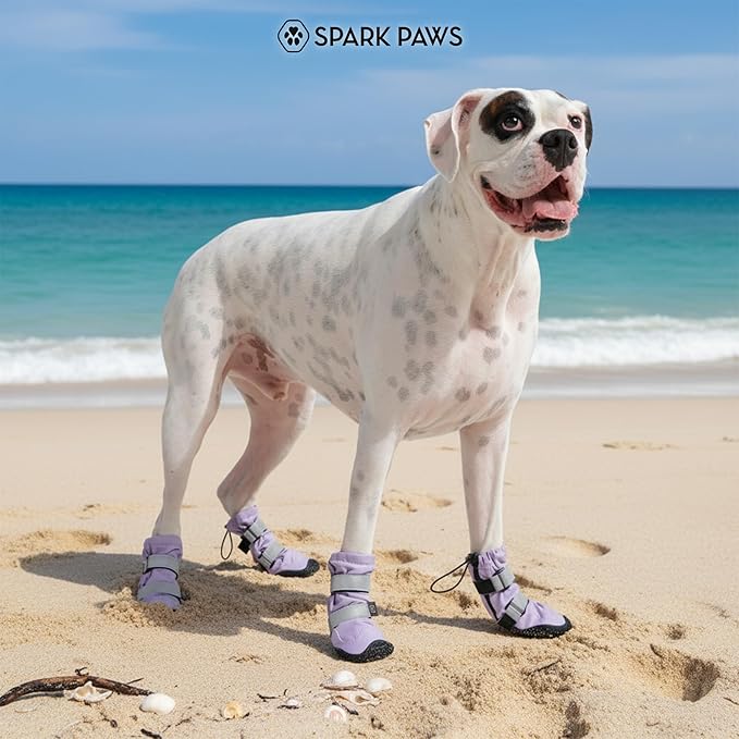 Spark Paws Dog Shoes, Waterproof Dog Boots for Medium to Large Dogs, Non Slip, Breathable Dog Booties and Paw Protectors - 4PCS Doggie Hiking Boots with Reflective Straps - Lilac, Size 6