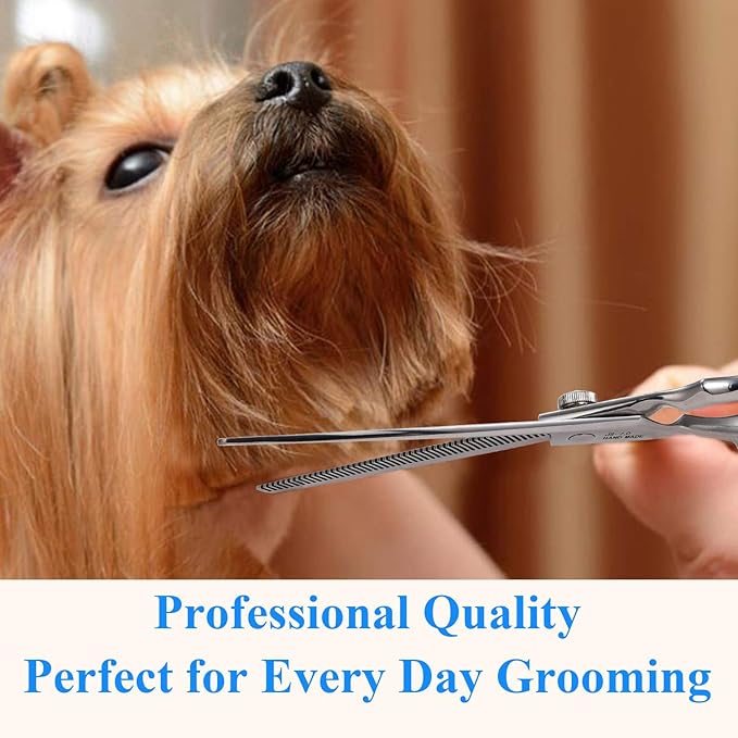 JASON Left Handed 7" 50 Teeth Blending Dog Grooming Scissor, Ergonomic Cats Grooming Thinning Shears Pets Trimming Kit with Offset Handle and a Jewelled Screw, Sharp, Comfortable Blender