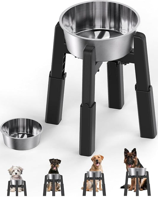 CZPET Elevated Dog Bowl, Raised Dog Bowl Stand with 51oz Stainless Steel Bowl Large Capacity, Height and Size Adjustable & Anti-Slip Stand for Large Dogs
