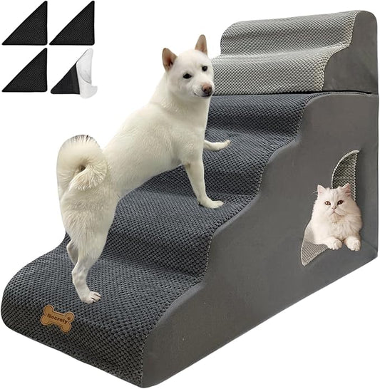 dog stairs for small dogs to 30 inches high beds, 6 step dog ramp stair for 18-36 inches couch-bed,pet stairs for small old meduim large dogs cats,Non-Slip balanced 6 tiers ladder,75 pounds Studry 33D