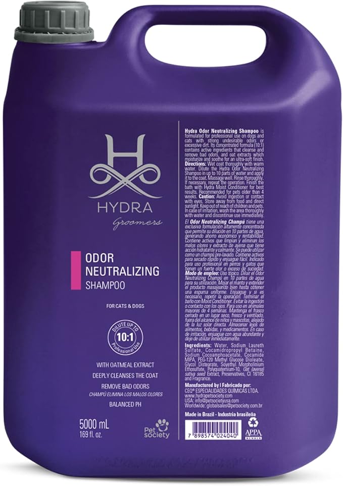 Hydra Professional Odor Neutralizing Shampoo for Dogs and Cats, Pet Shampoo for Removing Odor, Suitable for All Breeds and Hair Types, 169 fl.oz