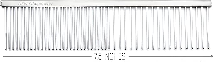 Chris Christensen 005 7.5 inch Fine/Coarse Long Tooth Greyhound-Style Butter Comb, Groom Like a Professional, Rounded Corners Prevent Friction and Breakage, Solid Brass Spin with Steel Teeth, Chrome