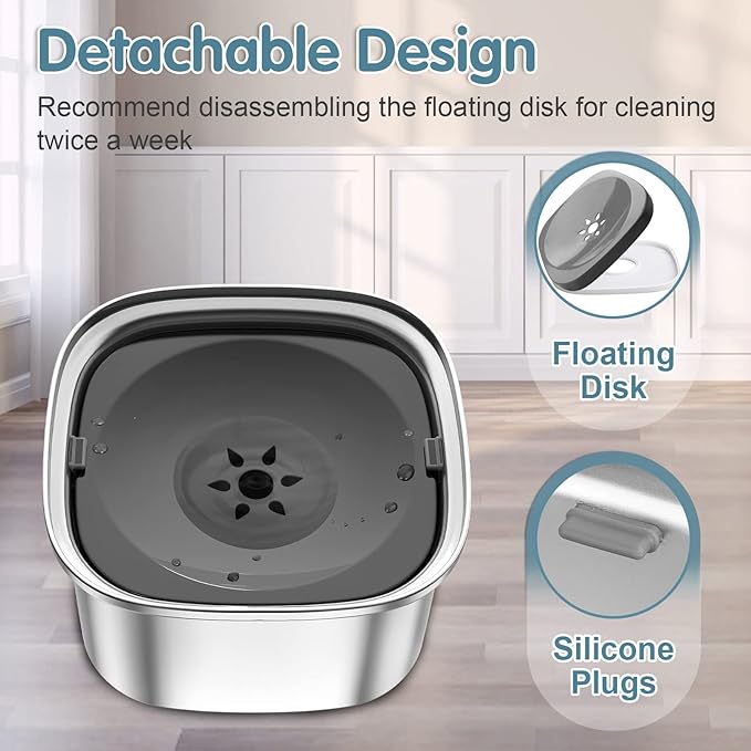 UPSKY 3L Dog Water Bowl No Spill, Splash Proof Dog Bowl Stainless Steel No Mess Slow Drinking Water Bowl, Dark Grey