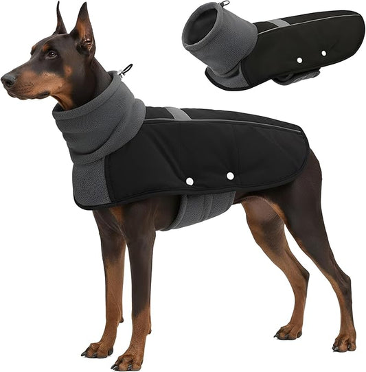 ASENKU Dog Coat, Dog Winter Jackets with Fleece Turtleneck, Windproof, Reflective Pet Snow Jacket for Cold Weather, Coats for Large Dogs, Black, XL
