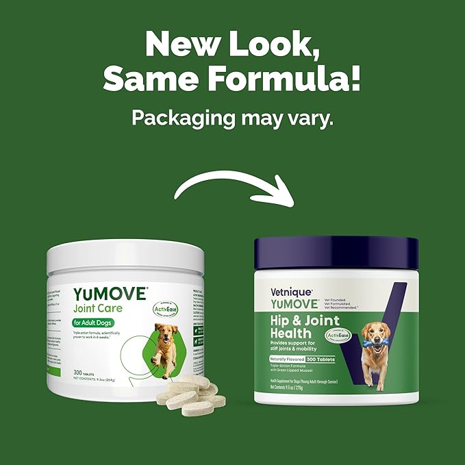 YuMOVE Hip & Joint Supplement for Dogs with Glucosamine, Hyaluronic Acid, Green Lipped Mussel & Omega 3 Joint Supplement - Regular and Advanced Strength (300ct, Chewable Tablets)