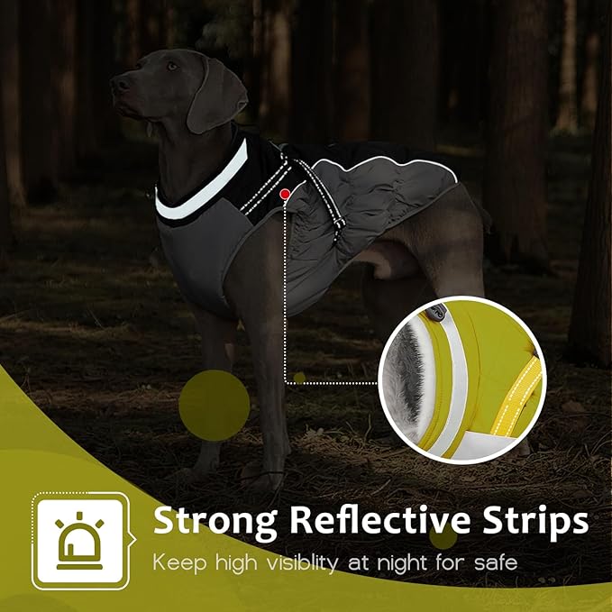 Dog Winter Coat with Harness, Dog Jacket, Pet Clothes with Zipper on Back, Waterproof Windproof Warm Vest, Reflective Cold Weather Coats, for Small Medium Large Dogs, Thick, Green, 2XL