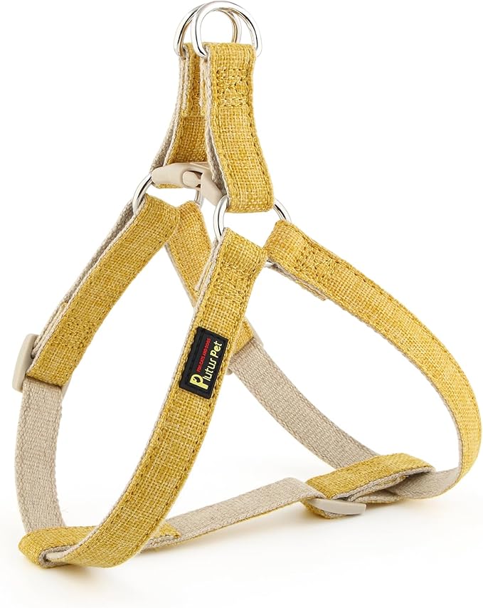 Plutus Pet Cotton Hemp Step in Dog Harness, Sustainable, Lightweight and Escape-Proof, Quick Fit Dog Harness for Puppy Small Medium and Large Dogs, Yellow, M