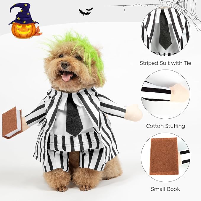 DELIFUR Dog Halloween Funny Costume - Pet Adorable Fantacy Clothes Cat Cosplay Apparel Dress Up for Small Medium Dog Funny Outfit Adjustable (Suit, Medium)