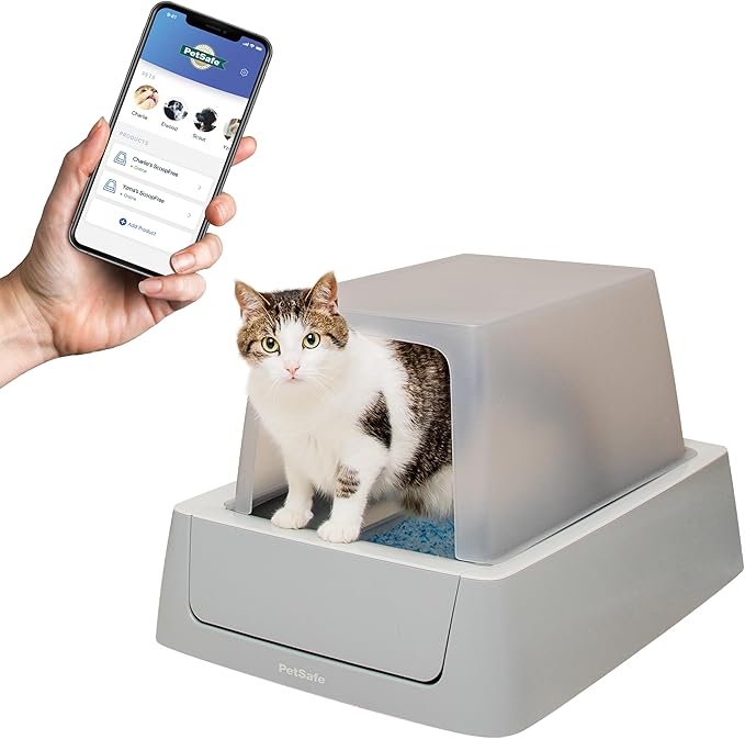 PetSafe ScoopFree Crystal Pro Self-Cleaning Automatic Litter Box - Uncovered Motion-Sensing Cat Box with Integrated Health Counter & App - Includes 1 Disposable Crystal Litter Tray