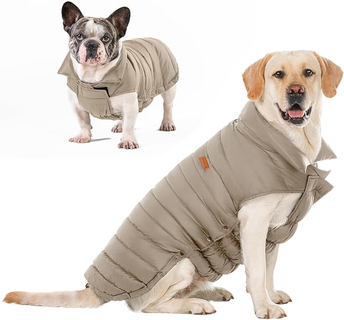 SPACE LION Puffer Jacket, Down Winter Coat, Durable Outdoor Coat for Cold and Windy Conditions, Waterproof, Windproof, Lightweight Jacket, Adjustable Fit for Large Dogs(Khaki,2XL)