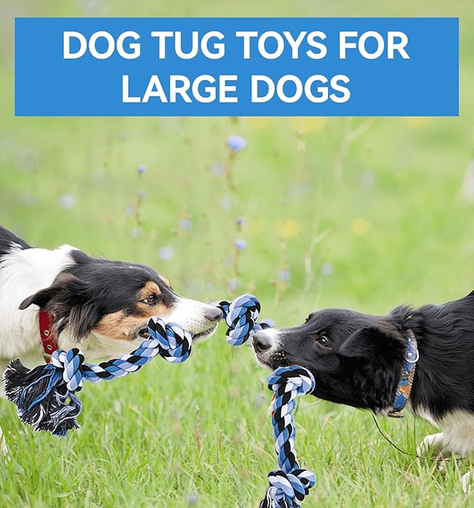 Dog Rope Toy 37.4 in, 6 Knots Dog Tug of War Toys for Aggressive Chewers, Indestructible Rope Toys for Medium Large Dogs, Blue-White